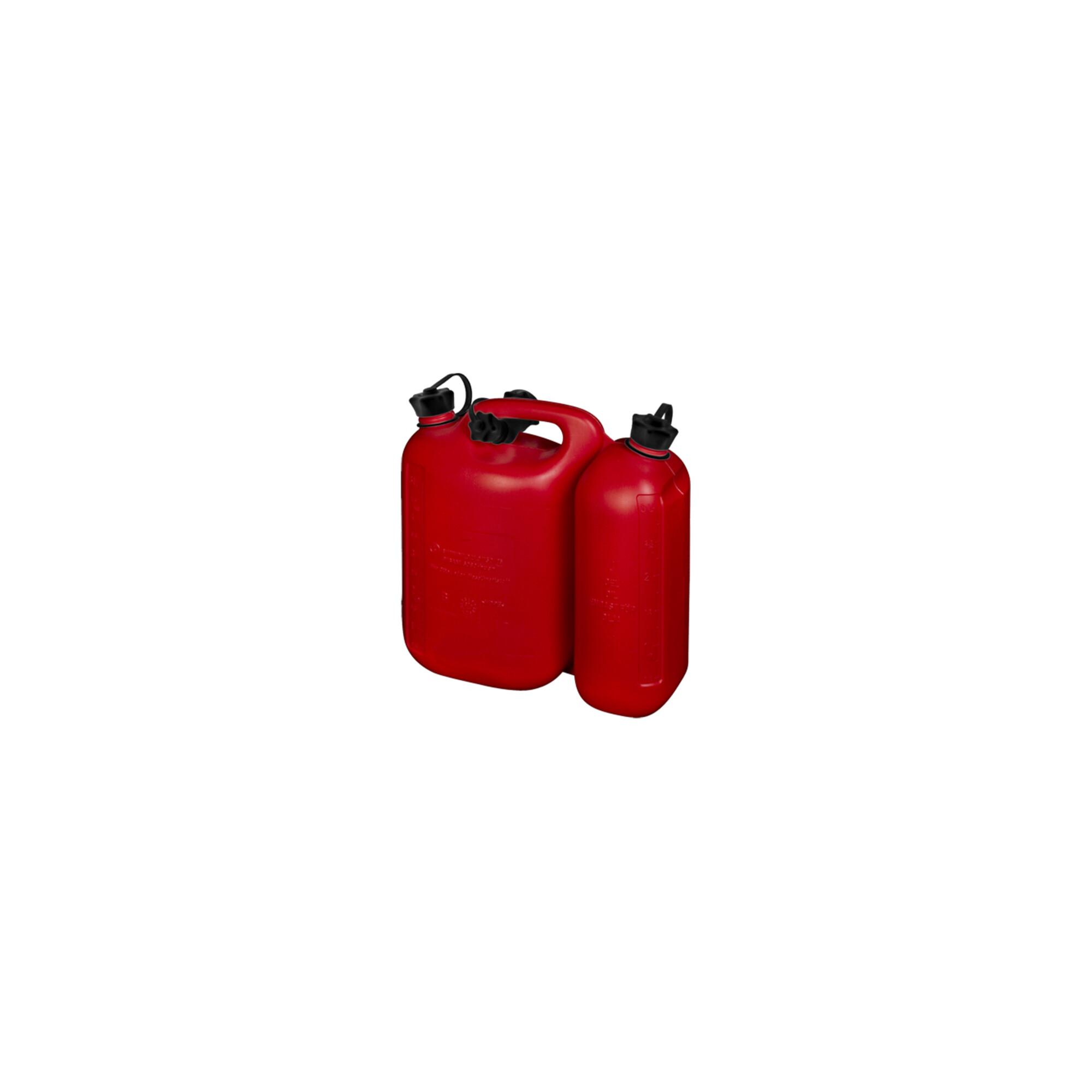 Hünersdorff ECO Doppelkanister für Kraftstoff und Öl, HD-PE rot, 5,5 + 3 L, mit UN-Zulassung und Zubehör schwarz, 825000)