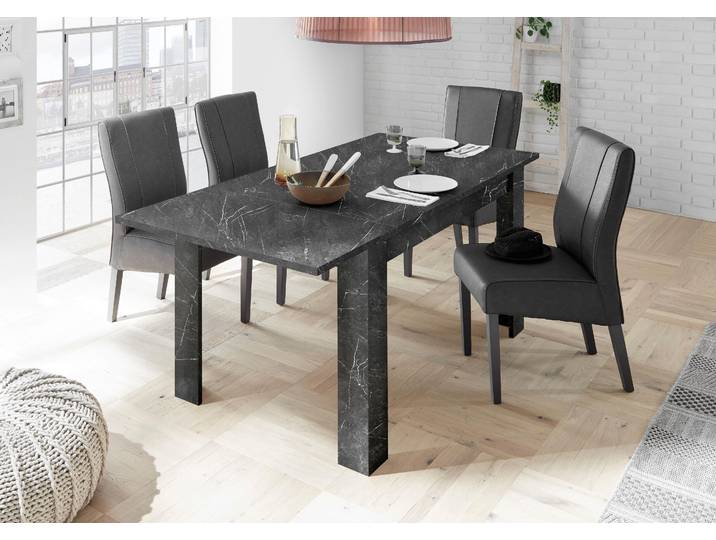 Esstisch HOME AFFAIRE Carrara , grau (anthrazit marmor, optik, anthrazit marmor, optik, anthrazit marmor, optik), B:137cm H:79cm T:90cm, Tische, Esstisch, Breite 137-185 cm, inkl. Ansteckplatte