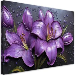 WANDBILD lila lilien blumen tautropfen