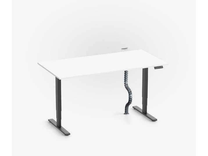 FOKUS Schreibtisch + Steckleistenhalter + Kabelschlange Schwarz Weiß 140x80