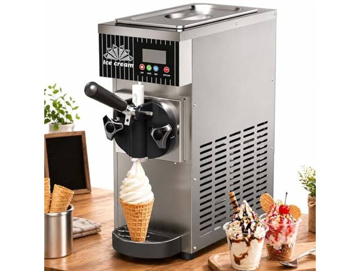 menglanchang Softeismaschine Eiscrememaschine Professionelle- 4–5L Pro Stunde, Schnellgefrierfunktion, Automatische EIN-Knopf-Reinigung – TischgeräT FüR Frozen Yogurt, FüR Partys & CaféS Silver