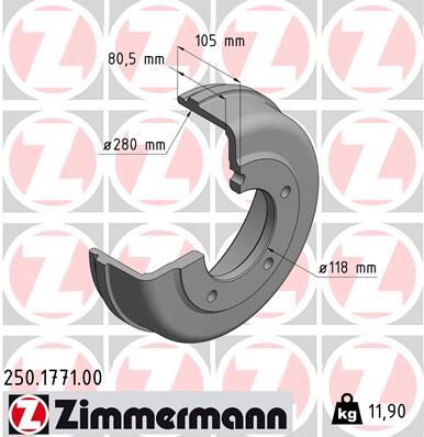 Zimmermann Bremstrommel 250.1771.00 Hinterachse Für Ford