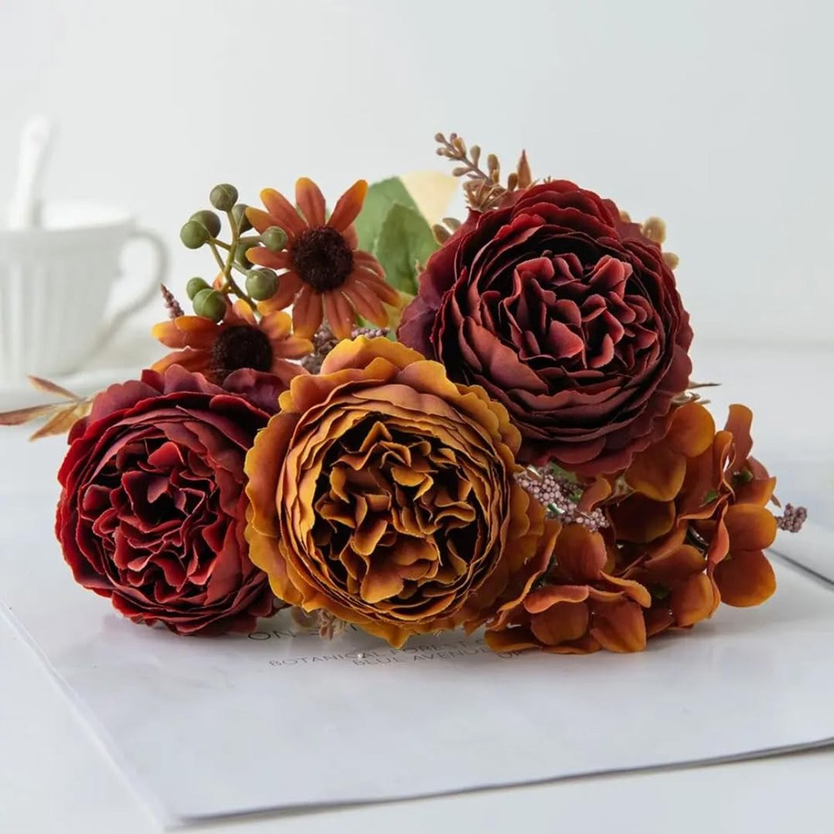 Solidchoice Kunstbloem Pioenroos - Oranje - 1 Stuk