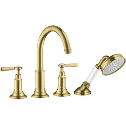 hansgrohe AXOR MONTREUX 4-Loch Wannenrandarmatur, Hebelgriffe, Ausladung 196mm, 16550950, Farbe: Brushed Brass