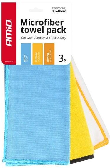 AMiO 03750 Chiffon microfibre couleur bleu ciel, jaune, blanc taille 30x40 cm