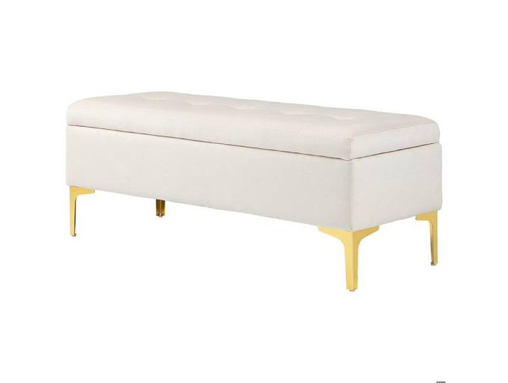 Banquette rembourrée 120x44x44 5cm beige avec espace de rangement caché et patins antidérapants assise épaisse et confortable