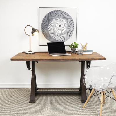 ARCILLA ELEMENTAL Brown Teak Wood Drafting Style Desk with Tilting Top and Crank Height Adjustment
