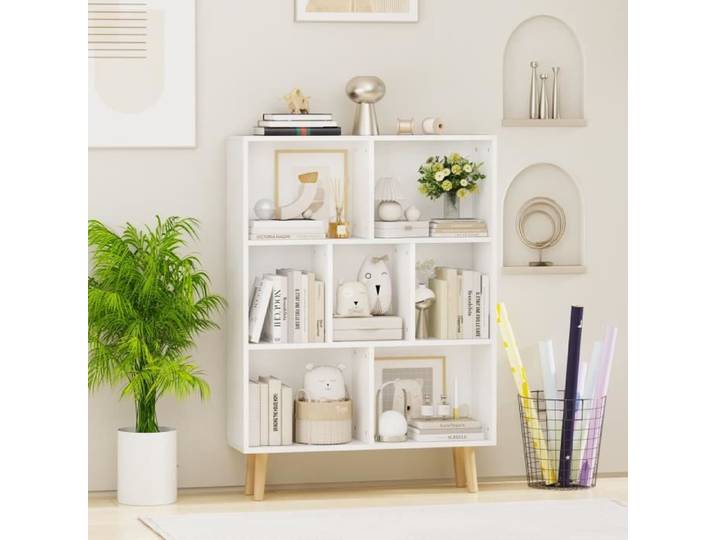 Bibliothèque scandinave - DHHOZAMZ - Étagère de Rangement 7 Compartiments - Blanc - 80x24x110