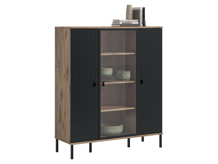 Highboard Chess Nox Oak / schwarz ohne Beleuchtung
