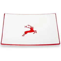 Gmundner Keramik Rubinroter Hirsch, Speiseteller Trend (26x26cm), Teller, Rot, Mehrfarbig