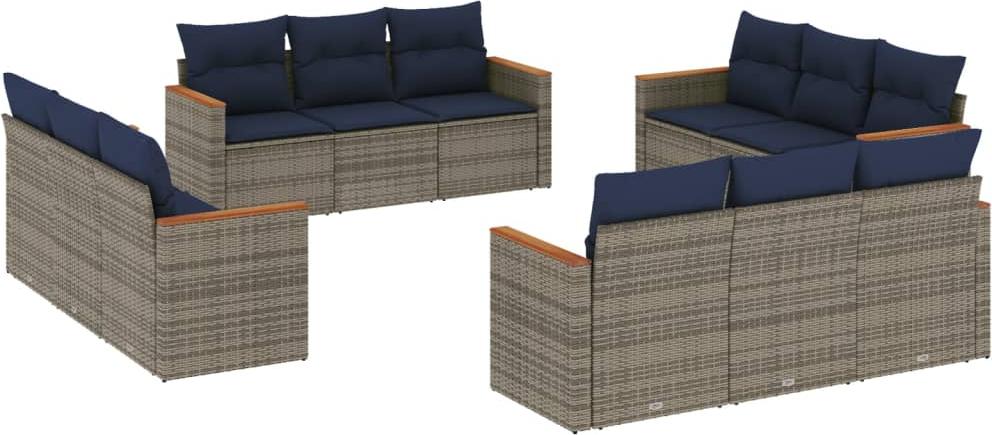 12-teiliges Gartensofa-Set mit Kissen, grau, Polyrattan