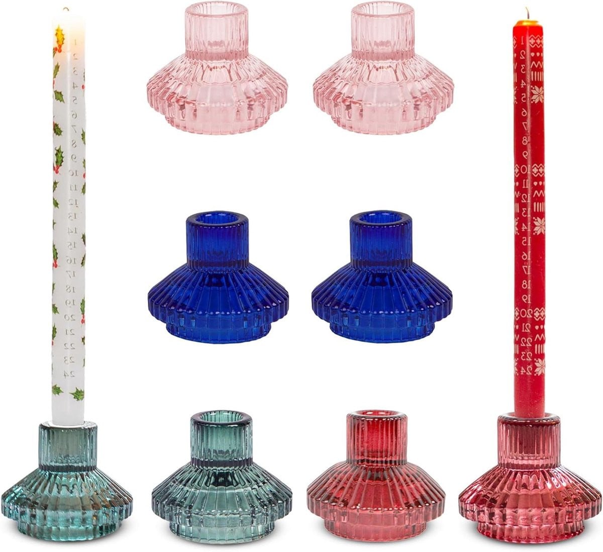 Set van 8 gekleurde glazen theelichthouders voor sfeervolle decoratie, Mix Kleuren, Hoogte: 12 cm