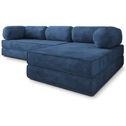 ECKSOFA ETERA modulares Boneless Sofa mit Schlaffunktion Blau Kordstoff