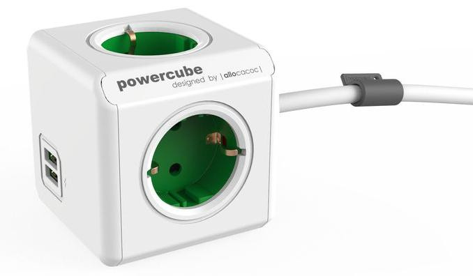 Allocacoc PowerCube Extended Monitor verlengsnoer met 4 stopcontacten, 230V Schuko, wit