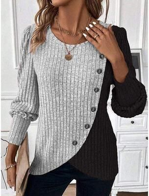 Retailers Go Loose Casual Comfortable Knitted Women Clothes, Winter O neck Buttons Long Sleeved Pullovers gray l