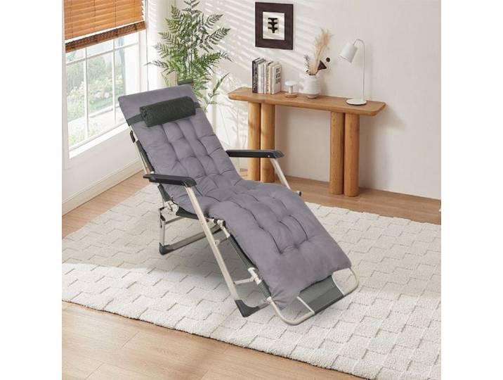 FAUTEUIL INCLINABLE PLIANT MULTIFONCTIONNEL - HOMEWELL - 178 × 65 × 38 CM - GRIS