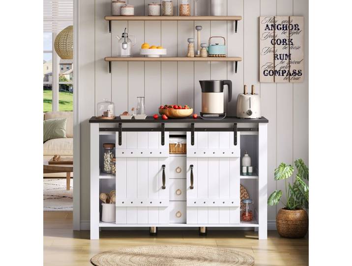 Meubles de cuisine VIVRYN Buffet bas buffet en bois 120 x 40 x 80 cm 2 portes coulissantes 3 tiroirs blanc