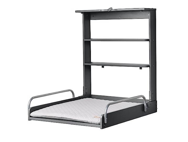 roba Wandwickelregal Anthrazit - Klappbarer Wickeltisch mit Wickelauflage Wandwickeltisch klappbar zur Wandmontage, inklusive 2 Ablagefächer, Wickelregal mit Stoßdämpfer, roba Style grau Design