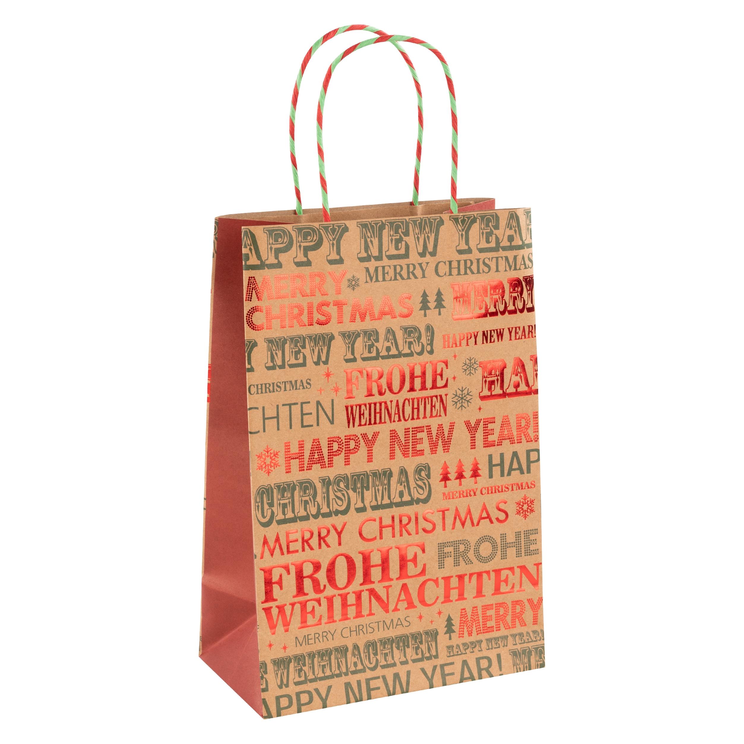 Idena Papiertasche Frohe Weihnachten / Happy New Year 18x27x10 cm Kraftpapier 140g/m² (1x) (62749033)