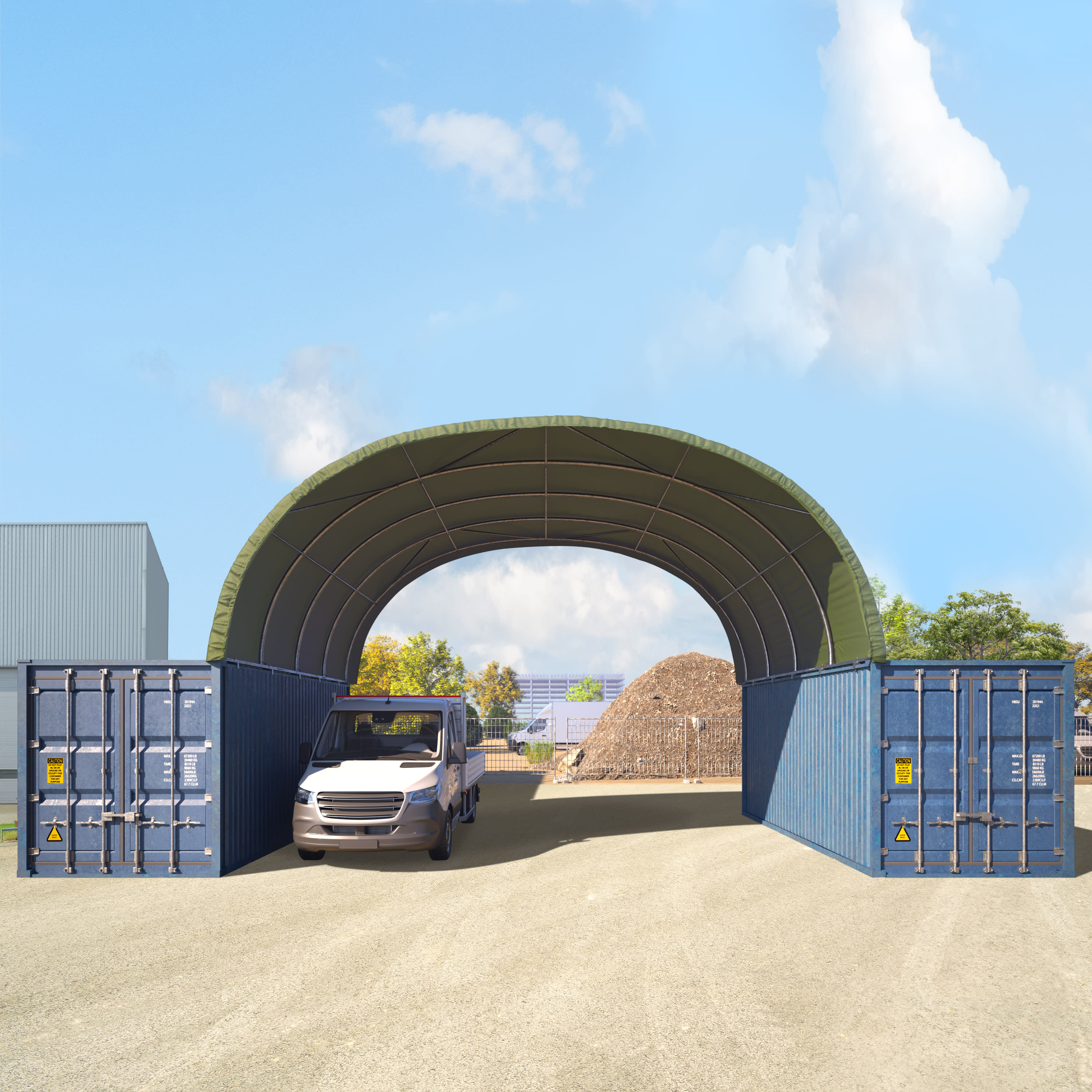 TOOLPORT 8x6m Container-Überdachung, PRIMEtex-Plane, dunkelgrün, mit Statik - (12124)