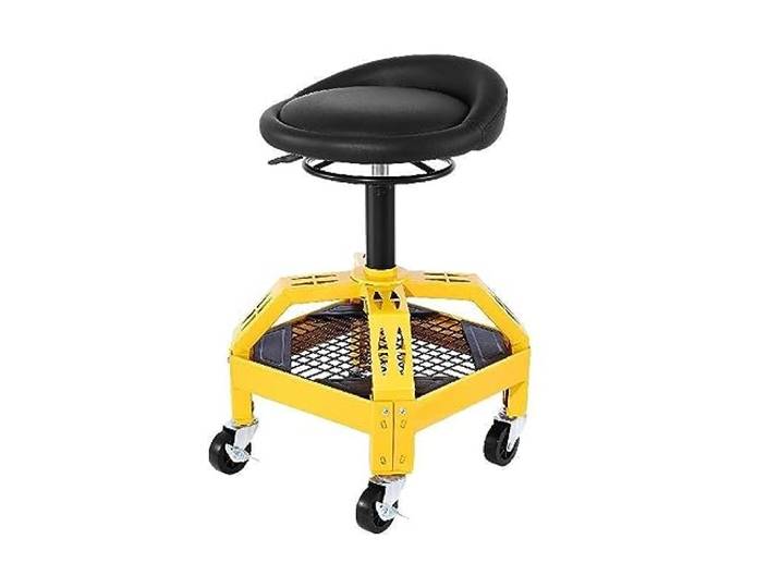Rollsitz-Mechaniker-Hocker mit Werkzeugablage, 137 kg, verstellbarer drehbarer Garagenhocker for Werkstatt, Autoreparatur Stabilität Gewährleisten(Yellow Square Tray)