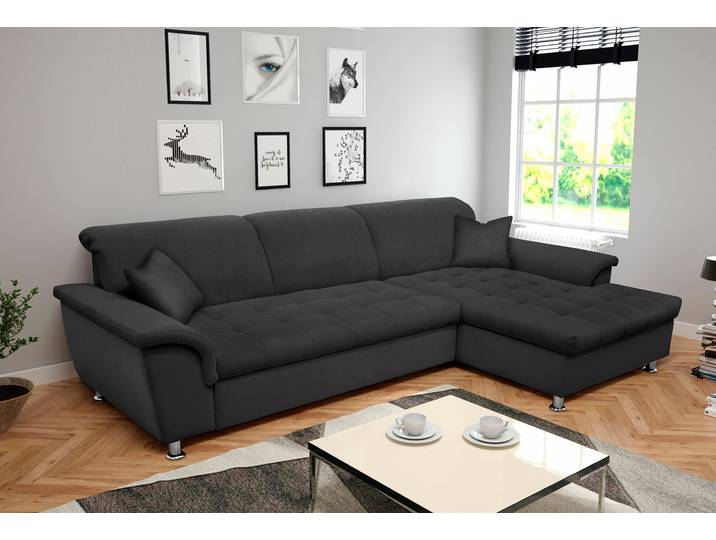 Ecksofa, Flachgewebe, Graphite 278×171 cm, Mit Kopfteilverstellung, Modern, Domo-Collection