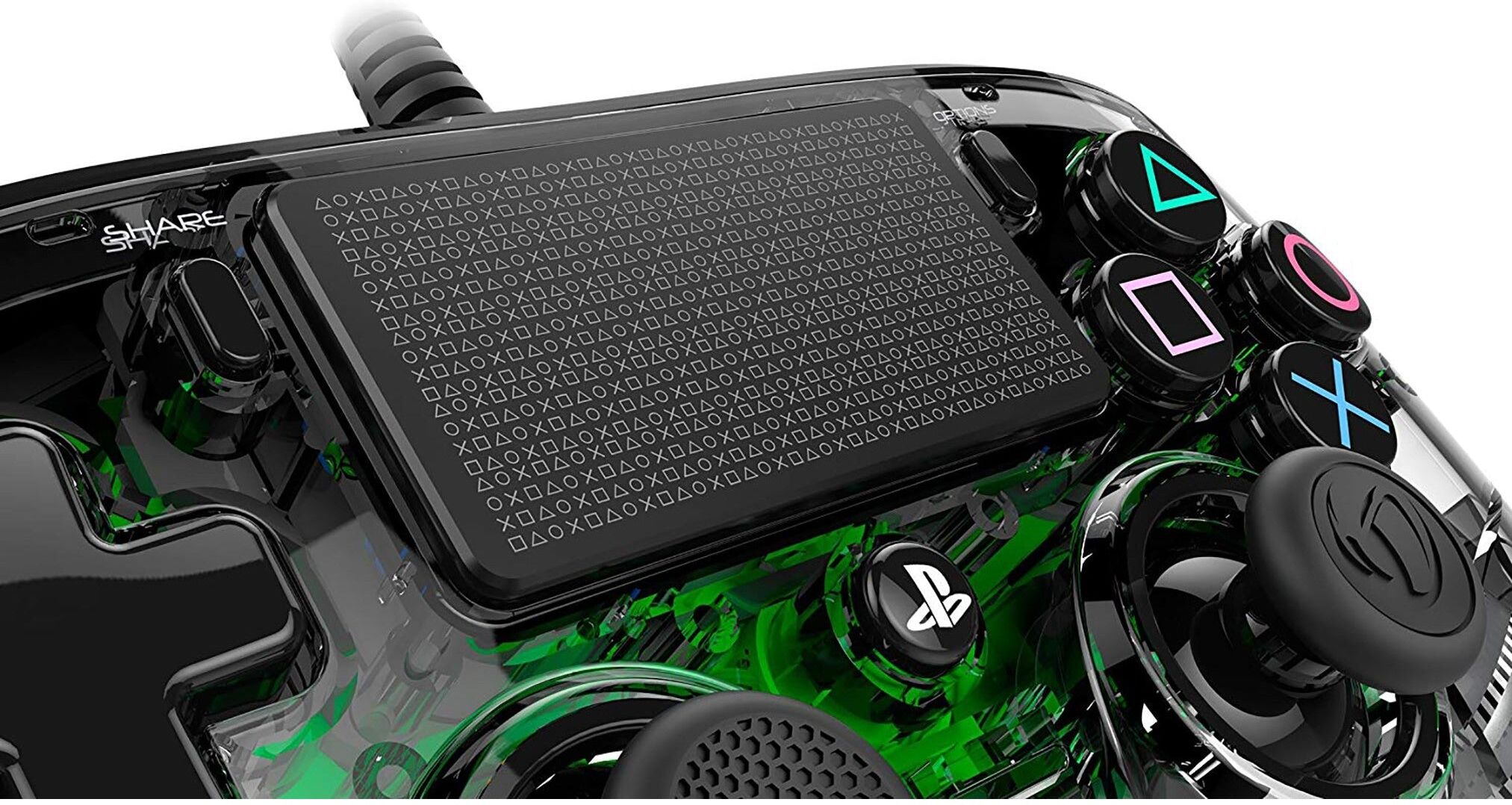 Nacon Wired Illuminated Compact Controller for PS4 - Green, Officially Licensed for PlayStation 4 with LED Effects