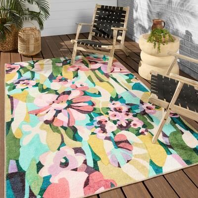 Vibe Amicia Machine Washable Indoor/Outdoor Floral Multicolor/ Pink Area Rug
