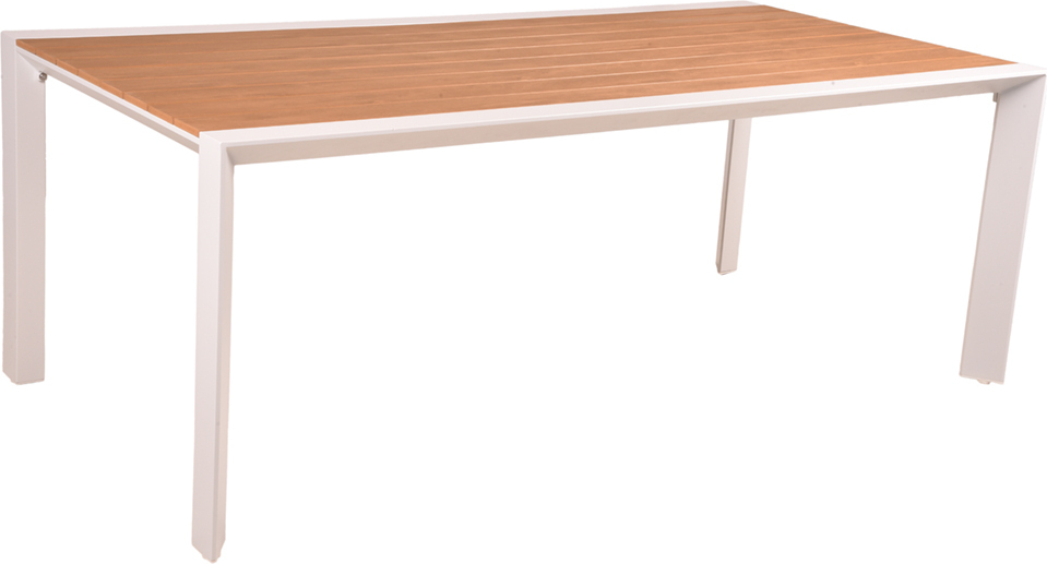 Terrassentisch in Holz-Optik GAZA-120 mit weißem Aluminium Gestell, B/H/T: ca. 200/74/100 cm