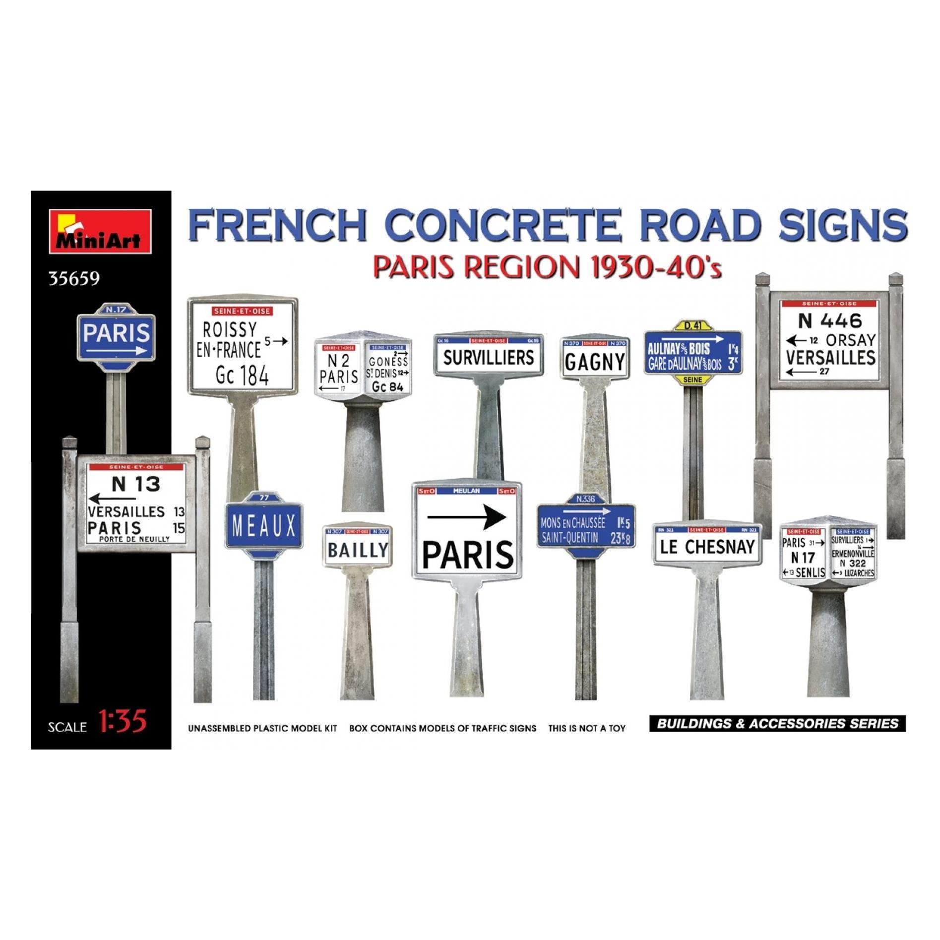 Mini art French Concrete Road Signs 1930-40's. Paris Region (35659)