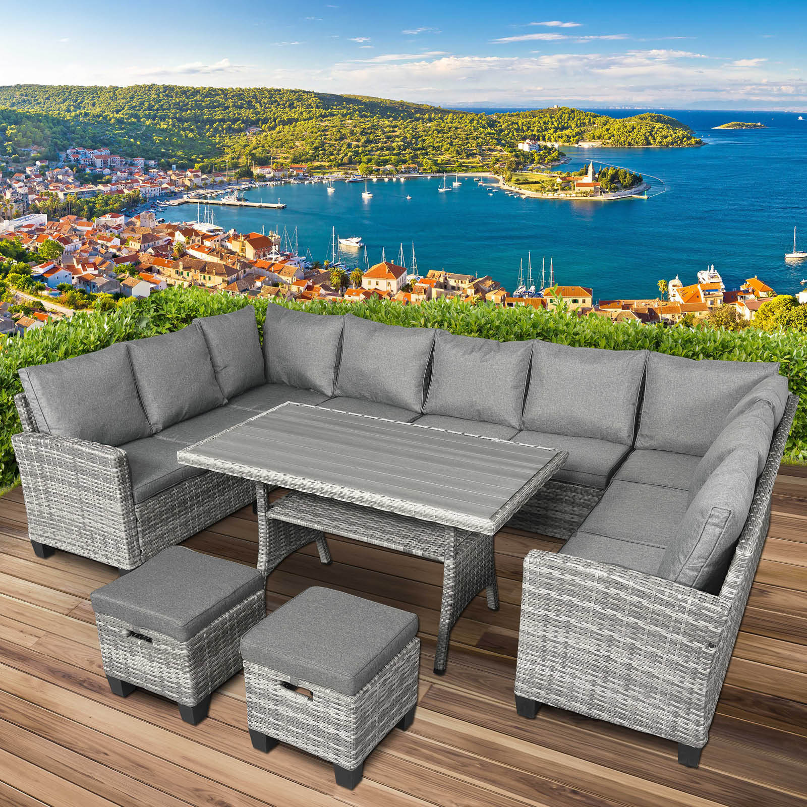 Brast Polyrattan Garten Sitzgruppe FAMILY grau/anthrazit