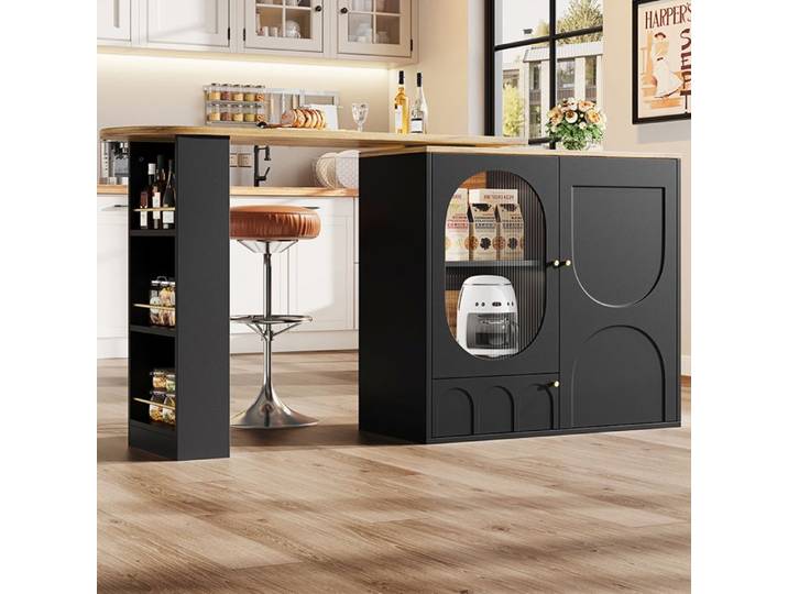 Buffet de cuisine table de bar pivotante 360° meuble bar comptoir pivotant espace rangement 3 portes noir
