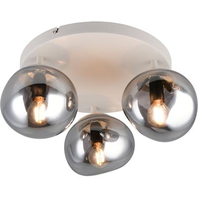 S.OLIVER Deckenleuchte "ANJELLA, Deckenlampe exkl. E14, in warm grey (beige) + smoke Glas", silber (greige rauchglas), 3, Ø 14,5cm H: 20cm, 1 Stk., Leuchten, mit mundgeblasenen Glasschirmen in rauchgrau, max 10W, Deckenleuchte