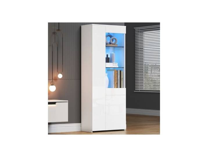 ®RisingFF Vitrine 70*35*180cm avec tiroirs éclairage LED vitrine verticale rangement cloisonné.