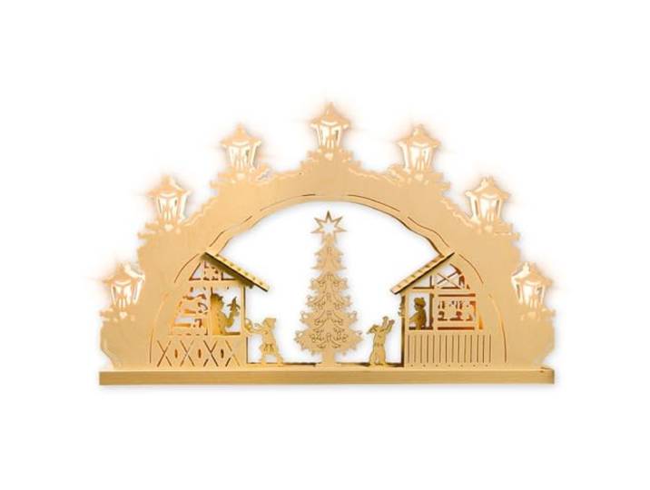 weigla - Schwibbogen original Erzgebirge I Lichterbogen Weihnachten I Motiv Weihnachtsmarkt I 7 Lampenkerzen + 1 Ersatzlampe I 7 x 34 V, 3 W, E10 I beleuchtete Weihnachtsdeko