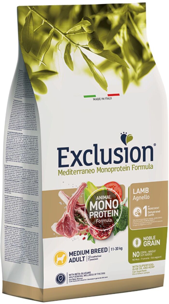 Exclusion Mediterraneo Monoproteico Noble Grain Adult Medium Agnello per Cani Adulti 12 Kg
