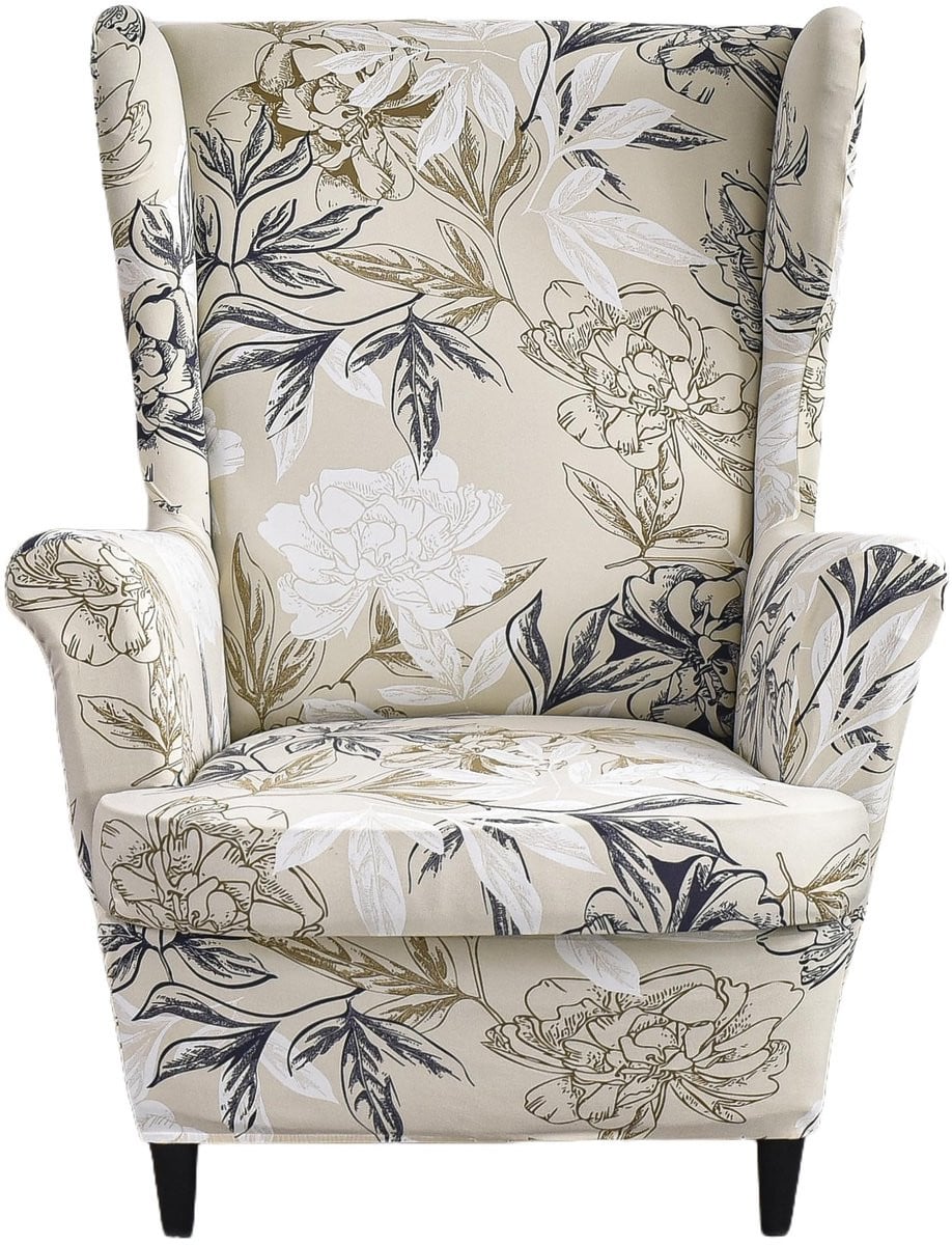 Ibenzoa 2-delige Oorfauteuilhoes met Bloemen Jacquard Stretchstof