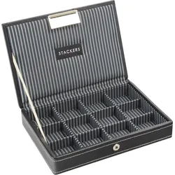 Stackers Manschettenknöpfe Box gestreift mini, schwarz, 12 Fächer, mit Deckel