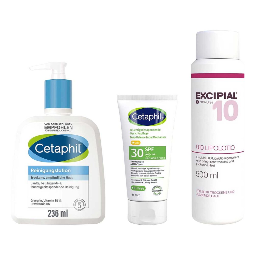Galderma Laboratorium GmbH Excipial U 10 Lipolotio + Cetaphil Reinigungslotion + Gesichtspf 08107440