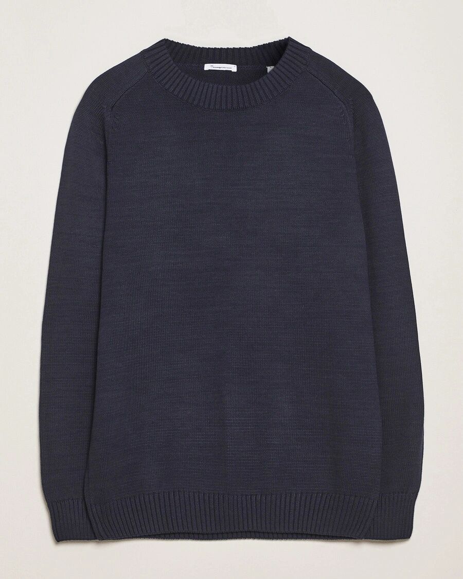 KnowledgeCotton Apparel Plain Knitted Cotton Crewneck Night Sky men L Blå