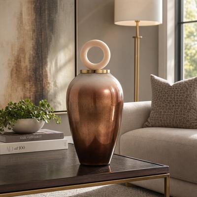 Sagebrook Home Decorative Jar - Bronze Glass with Round Resin Topper, 22 in