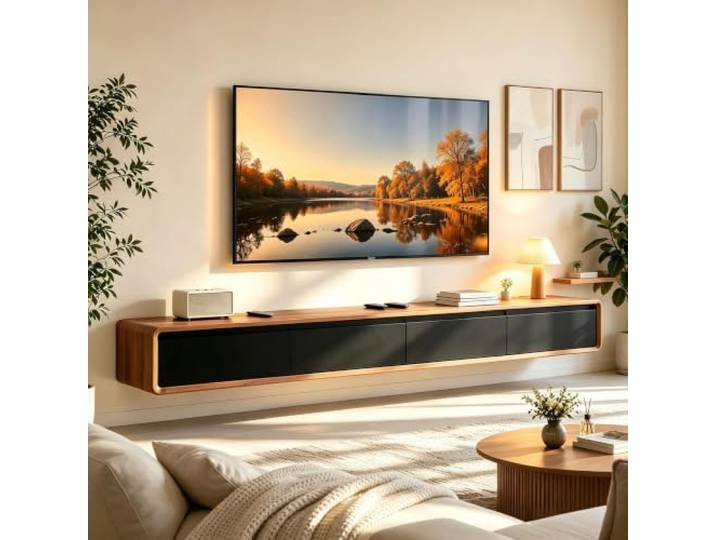 ATHOMASM TV Lowboard Hängend, TV-Schrank Aus Holz, Schwebender TV-Schrank Mit Stauraum, Hängende Medienkonsole, TV-Ablage Für Das Wohnzimmer, Moderne TV-Wandlösung, Schlanke TV-Regal(A1,200cm)