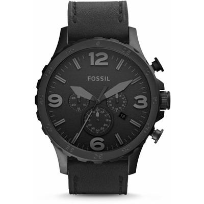 Chronograph FOSSIL "NATE", schwarz (schwarz, schwarz, schwarz, schwarz), Armbanduhren, Herren, schwarz, Chronograph, Quarzuhr, Armbanduhr, Herrenuhr, Stoppfunktion, Lederarmband, Datum