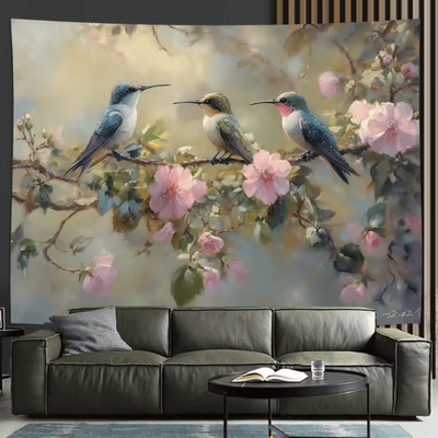 Uplift Curations FloraVibe Hummingbird Floral Wall Tapestry Elegant Bedroom & Office Decor 70.9 90.6 Inches