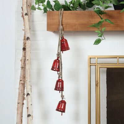 ARCILLA ELEMENTAL Gold or Red Metal Handmade Tibetan Inspired Decorative Cow Bell with Jute Hanging Rope