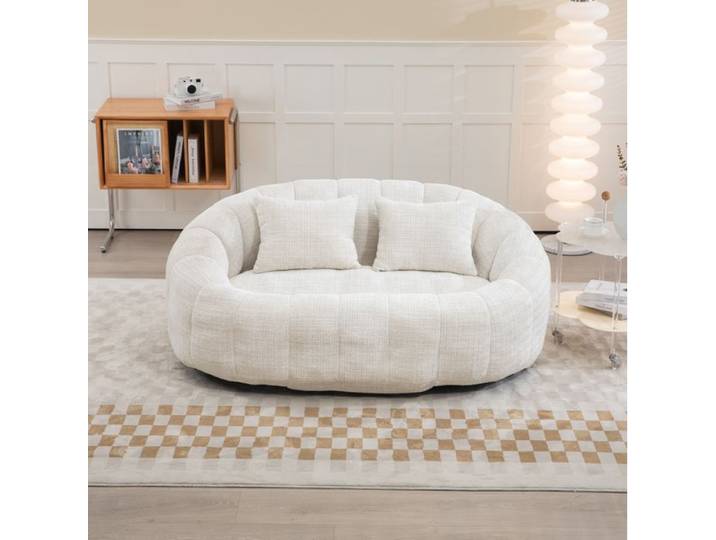 Canape 2 Places En Chenille Beige Bean Bag Sofa FloraGrace Pour Salon Et Chambre Sans Installation 144 93x95x62 99cm