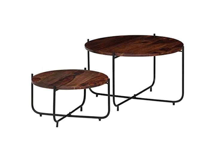 LASWWQMRF 2er Set Couchtisch Akazie Massivholz 60x35cm Beistelltisch Rustikales 2er Satztisch-Set für Wohnzimmer & Schlafzimmer. Platzsparend ineinander schiebbar mit robuster Tischplatte.