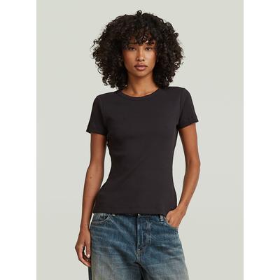 T-Shirt G-STAR "Slim Rib T-Shirt", Damen, Gr. XXL, schwarz (dk schwarz), Obermaterial: 98% Baumwolle, 2% Elasthan, Shirts T-Shirt
