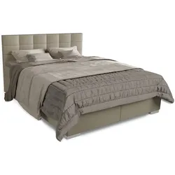 Juskys Boxspringbett Seattle 180x200cm - weicher Malmo-Stoff, komfortable Einstiegshöhe - Beige