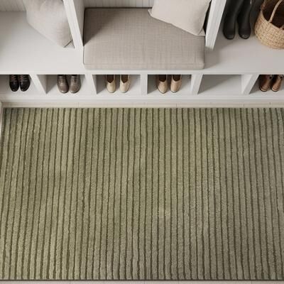 World Rug Gallery Horizontal Stripe Power Loomed Soft Shag High-Low Indoor Area Rug